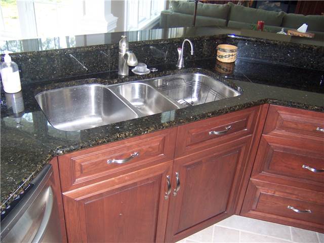 Granite countertop with a stainless undermount sink